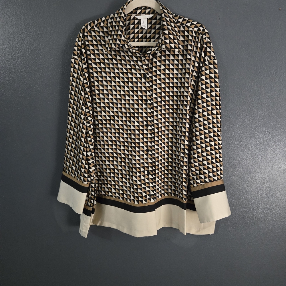 H&M Geometric Triangular Black and Brown  Pattern Oversized Top Women's Large